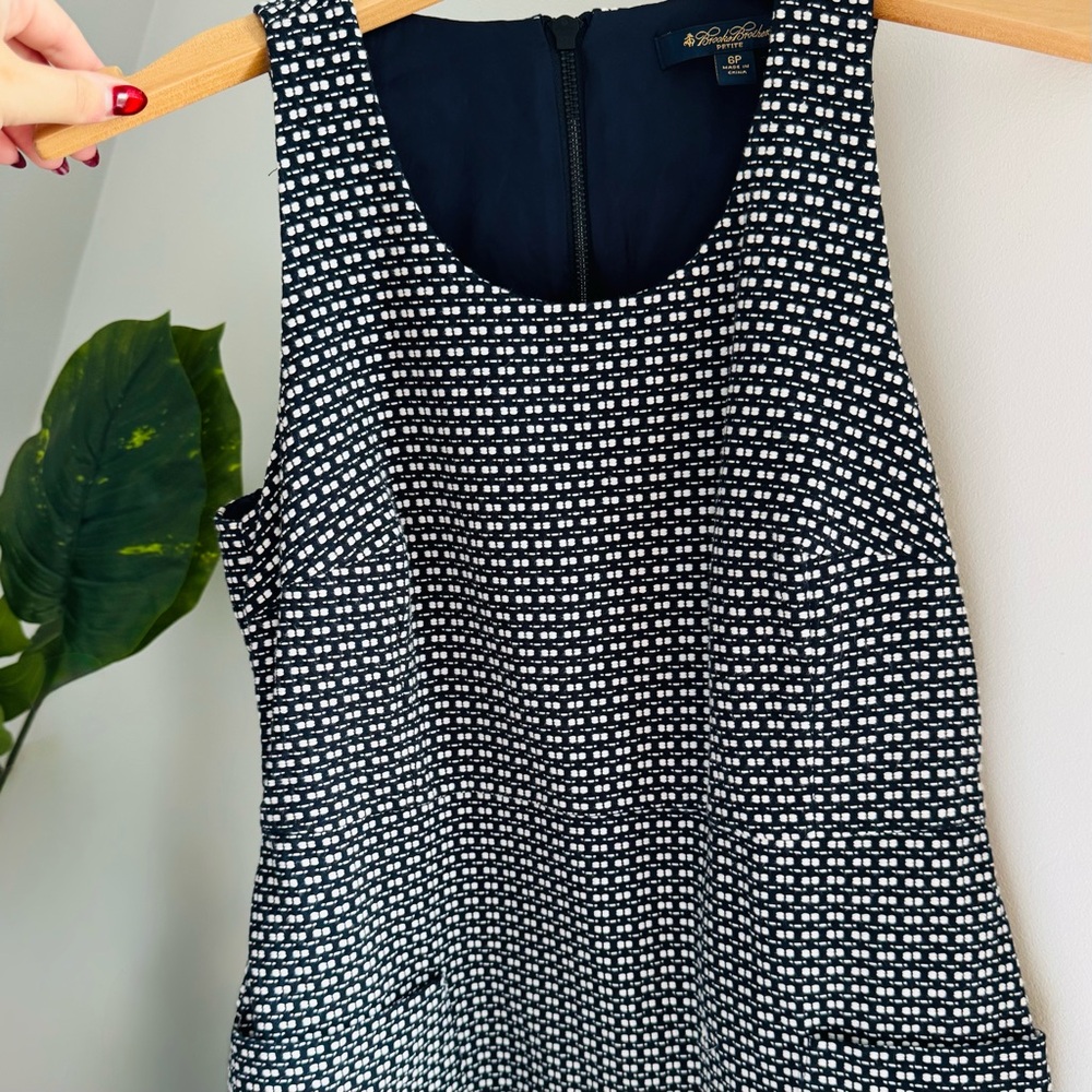 Brooks Brothers 6P Petite Navy White Cotton Sheath Dress Textured Lined - Picture 4 of 7